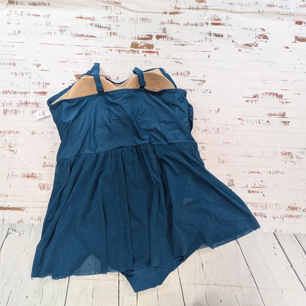 Catherines One Piece Modest Padded Swim Suit With Skirt - Picture 2 of 6